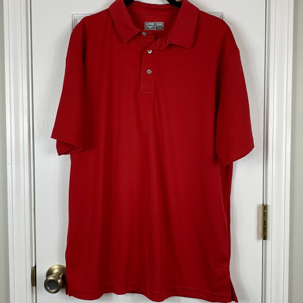 Links Edition red short sleeved golf polo shirt size medium.